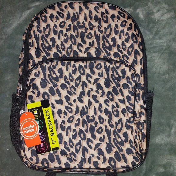 Leopard Print Backpack in Beige and Black - Picture 4 of 9